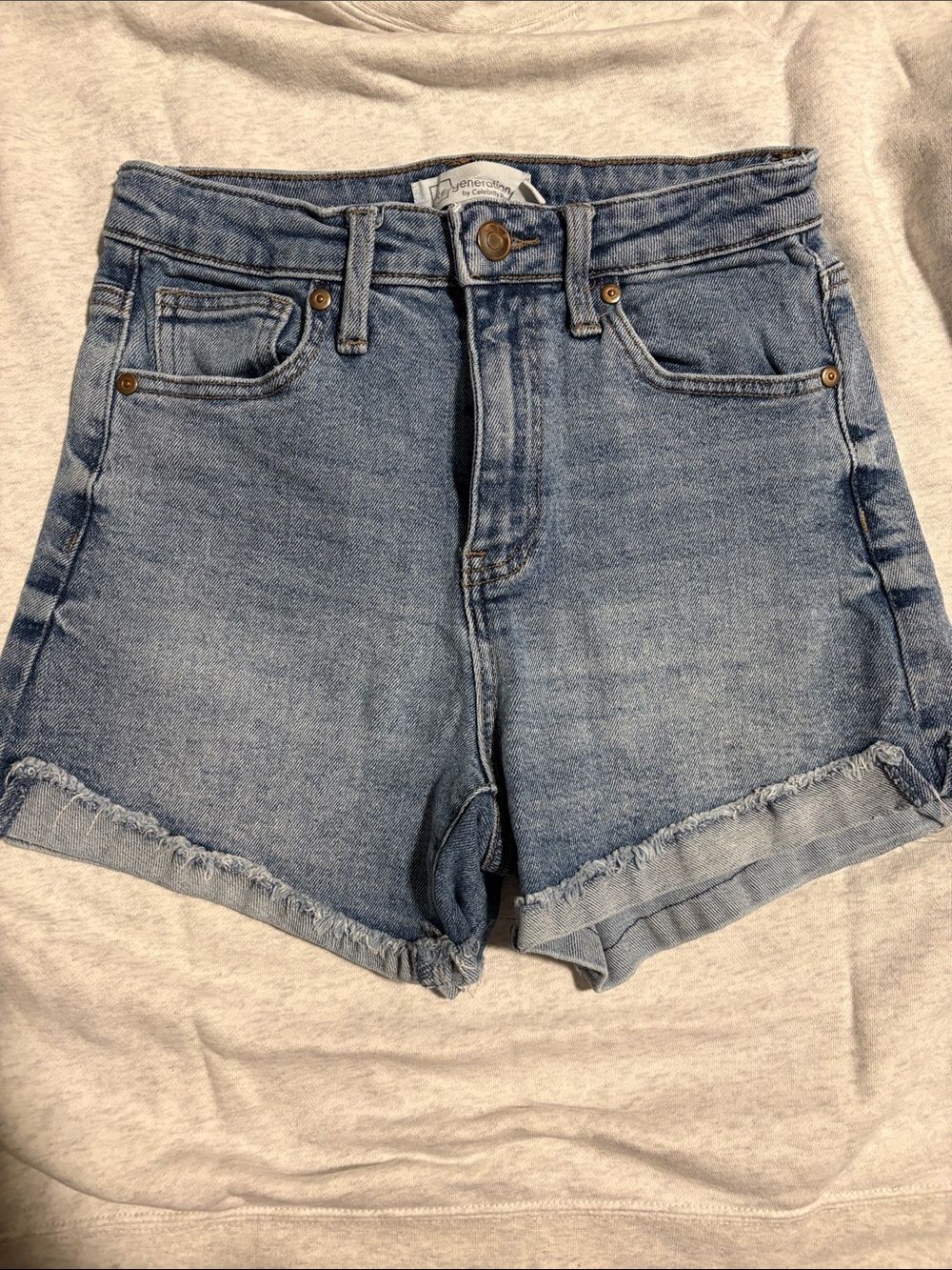 Classic High-Rise Denim Shorts in Light Blue